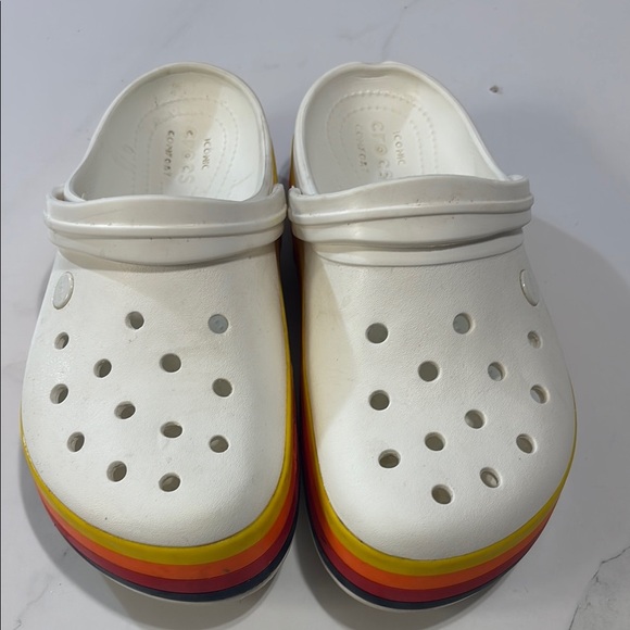 Kids White Clogs with Rainbow Sole - Picture 1 of 5